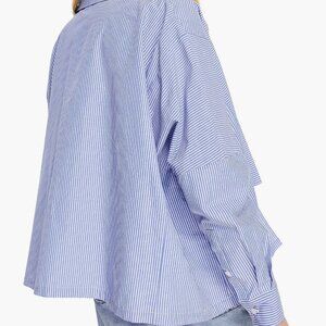 Topshop Stripe High-Low Shirt (Medium Blue)